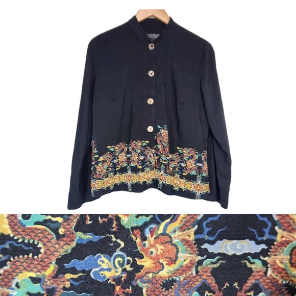 Citron Dragon Silk Linen Tunic Blouse - Picture 1 of 9